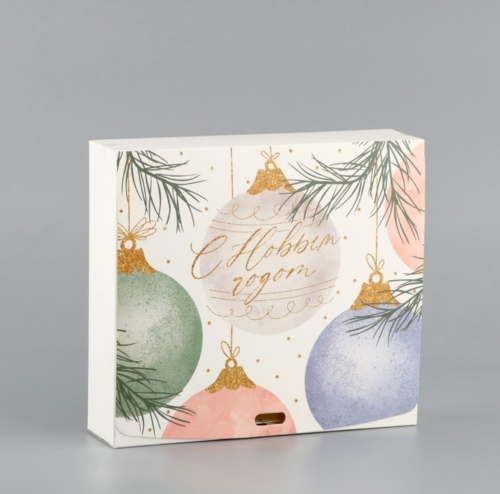 Коробка складная двухсторонняя «Новогодние шары», 20 × 18 × 5 см, БЕЗ ЛЕНТЫ