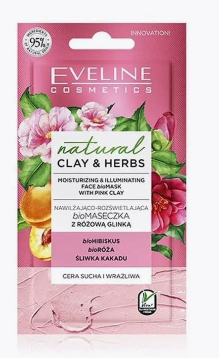 Увлажняющая Bioмаска Придающая Сияние Розовая Глина Серии Natural Clay & Herbs, 8Мл/