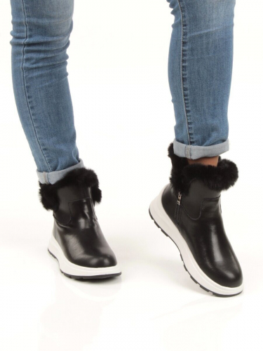 10-P5 BLACK Ботинки зимние женские (натуральная кожа, нат. и иск. мех)