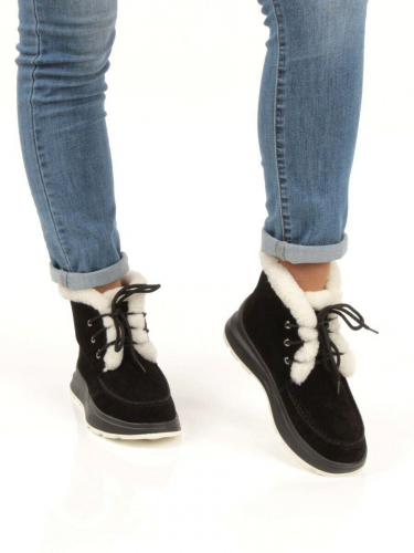 11-M1 BLACK Ботинки зимние женские (натуральная замша, нат. мех и шерсть)