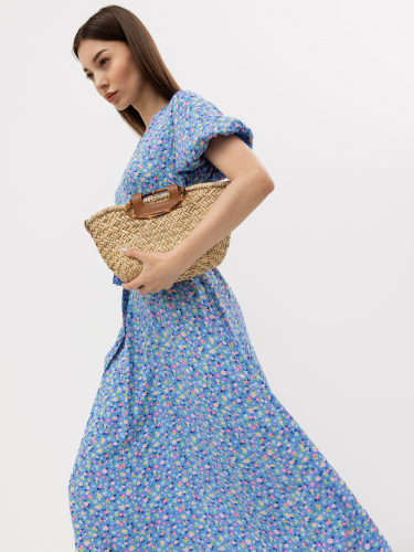 Платье женское миди из вискозы в синем оттенке с цветочным принтом