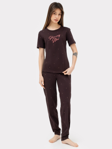 Комплект женский (футболка, брюки) коричневый со звезды