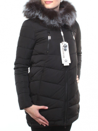 M16-98 BLACK Пальто зимнее женское (холлофайбер, натуральный мех чернобурки) размер M - 44российский