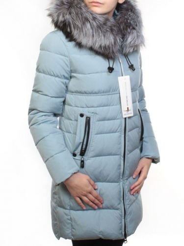 D16-758 LT. BLUE Пальто зимнее женское (холлофайбер, натуральный мех чернобурки) размер S - 42 российский