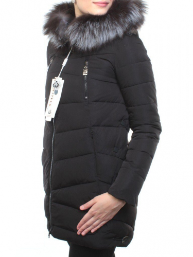 M16-98 BLACK Пальто зимнее женское (холлофайбер, натуральный мех чернобурки) размер M - 44российский