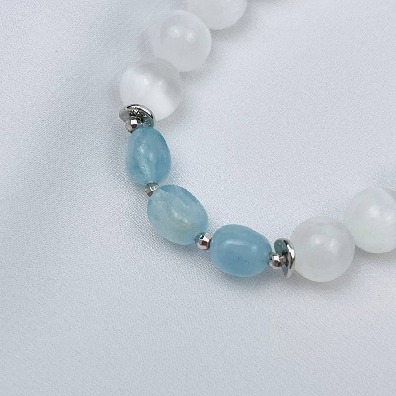Радуга Самоцветов Браслет из Селенита с Аквамарином