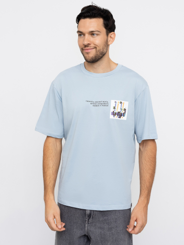 Хлопковая футболка с иллюстрацией нейросети в голубом цвете