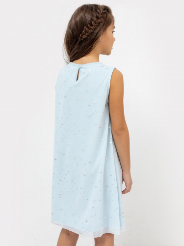 Нарядное многослойное платье нежно-голубого цвета в звездочку для девочек