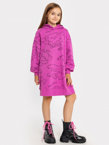 Платье-худи для девочек розовое с принтом в виде граффити
