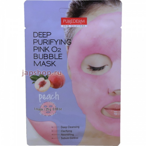 Purederm Deep Purefying Yellow 02 Bubble Mask Peach Маска очищающая пузырьковая с персиком, 25 гр (8809541193255)