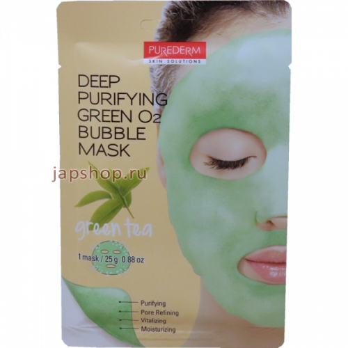 Purederm Deep Purefying Yellow 02 Bubble Mask Green Tea Маска очищающая пузырьковая с Зеленым Чаем, 25 гр (8809541193248)