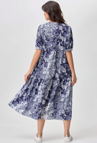 Платье Gizart 5108 сине-белый цветы