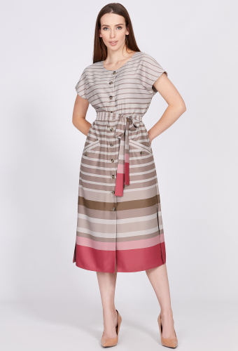 Платье Solei 4111 бежево-розовая полоска