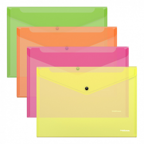 Папка-конверт на кнопке Neon, A4, ассорти
