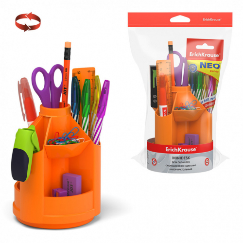 Набор настольный вращающийся пластиковый ErichKrause® Mini Desk, Neon Solid, оранжевый