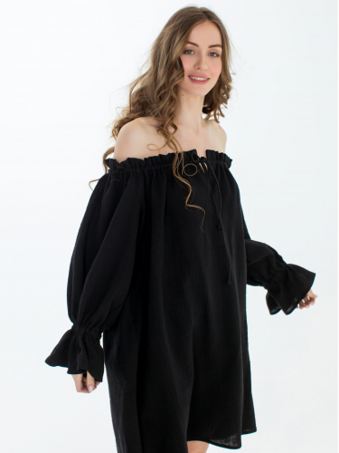 Платье с открытыми плечами в чёрном цвете Платье02Bk