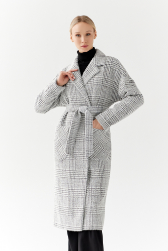 Пальто женское демисезонное 25550 (серый/клетка)