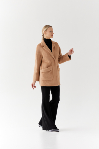 Пальто женское демисезонное 25520 (кэмел/тедди)