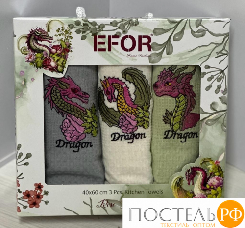 N0379 Набор кухонных салфеток EFOR LUX ROSE DRAGON (3шт) (40*60)