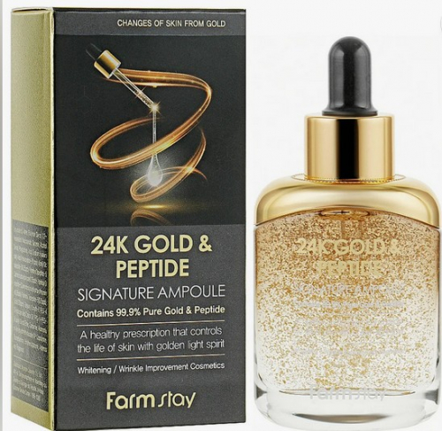 650рСыворотка ампульная с золотом и пептидами омолаживающая FARMSTAY 24k Gold & Peptide Signature Ampoule Serum