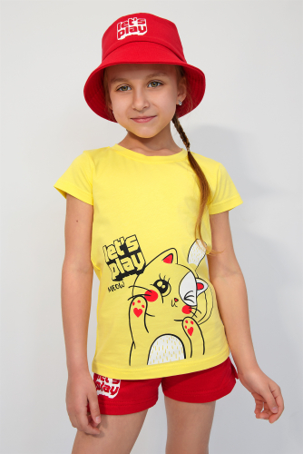 Комплект 2141-222 из трех  предметов: шорты+футболка+панама  Let's Play/Красный желтый