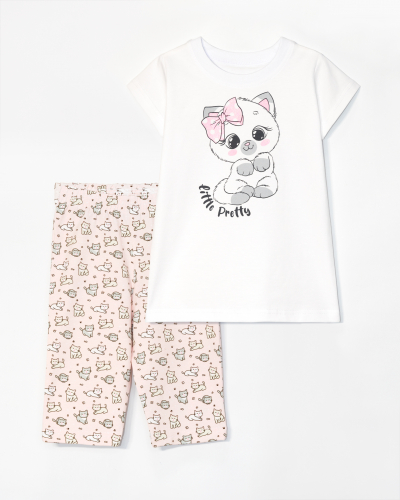 Комплект 2 предмета: футболка+бриджи 2111-219  Pretty Котята/Белый