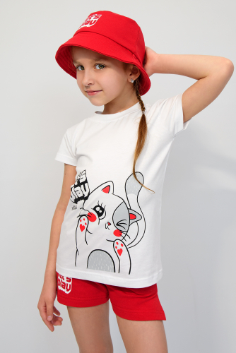 Комплект 2131-221 - 3 предмета: футболка+шорты+панама  Let's Play, Красный/белый