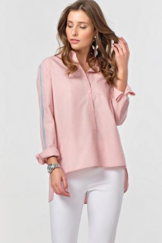 Рубашка прямая с лампасами из хлопка розовая