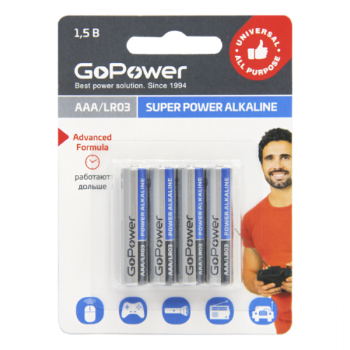 Батарейка GoPower LR03 AAA BL4 (4/48/576)