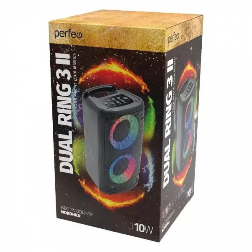 Колонка Perfeо Dual Ring 3 II Bluetooth 5.0, microSD,USB 10Вт, AUX, TWS, FM, черная (PF_D0051)