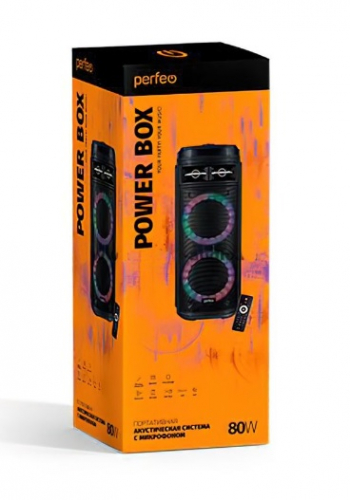 Колонка Perfeо Power Box 80 WOODY Bluetooth 5.0, 2 беспр микр,microSD,80Вт,FM, (PF_D0055)