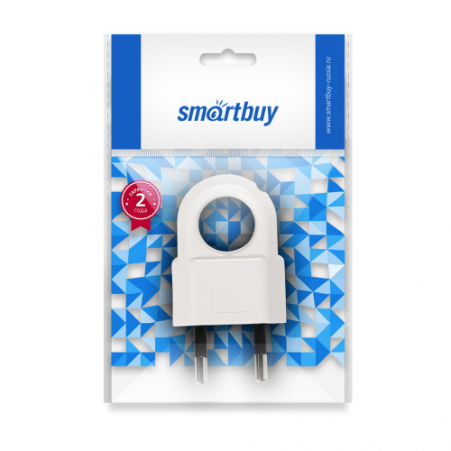 Вилка Smartbuy прямая плоская белая с кольцом 6А 250В (SBE-2.5-P10-w)