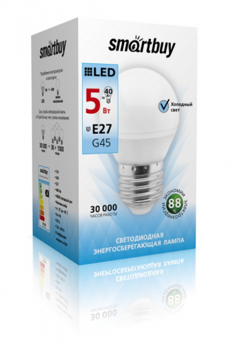 Светодиодная (LED) Лампа Smartbuy-G45-05W/4000/E27 (5W/белый/E27) (заказ кратно 10шт)