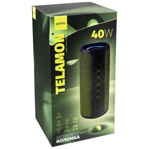 Колонка Perfeо TELAMON зеленая Bluetooth FM, MP3 USB/TF, AUX, TWS, LED, HF, 40W, 4400mAh, (PF_D0340)