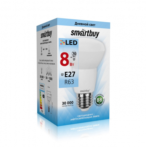 Светодиодная (LED) Лампа Smartbuy-R63-08W/4000/E27 (8W/белыйE27 для спотов) (заказ кратно 10шт)