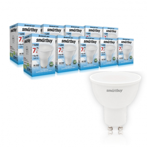 Светодиодная (LED) Лампа Smartbuy-Gu10-07W/4000 (7W/белый/Gu10) (заказ кратно 10шт)