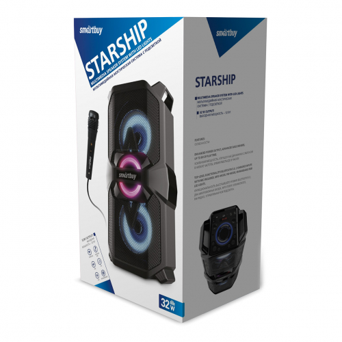 Колонка SmartBuy STARSHIP, 2.0, Bluetooth, 32Вт MP3, FM, AUX, RGB-подсв., микрофон (SBS-5420)