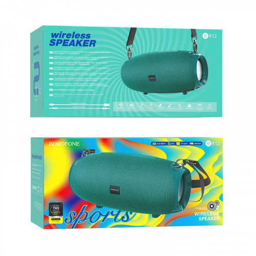 Колонка Borofone BR12, BT-Колонка 2x5W /USB /TF /AUX /TWS/акб 18650, бирюзовая (peacock blue)