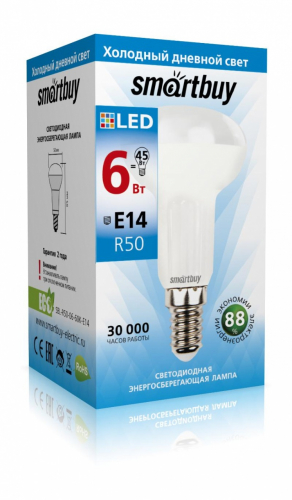 Светодиодная (LED) Лампа Smartbuy-R50-06W/6000/E14 (6W/холодный/E14 для спотов) (заказ кратно 10шт)