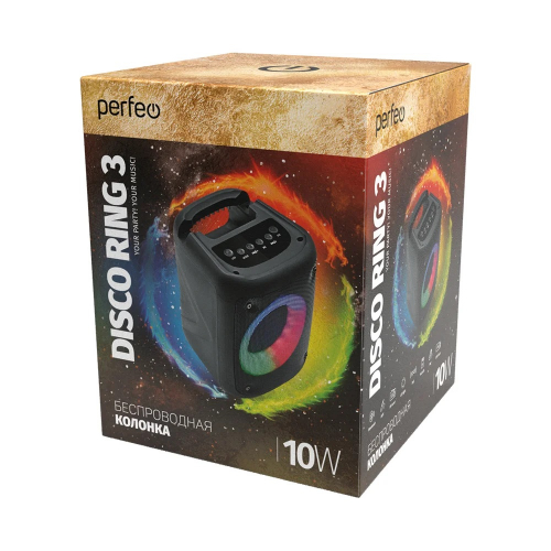 Колонка Perfeо Disco Ring 3 Bluetooth 5.0, microSD,USB 10Вт,AUX, TWS, FM, черная (PF_B4981)
