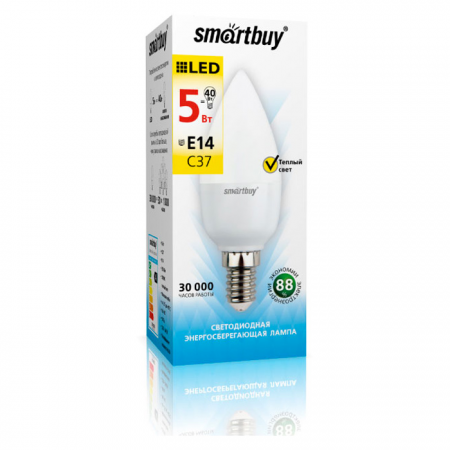 Светодиодная (LED) Лампа Smartbuy-С37-05W/3000/E14 (5W/теплый/E14) (заказ кратно 10шт)
