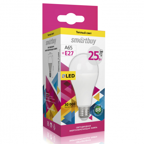 Светодиодная (LED) Лампа Smartbuy-A65-25W/3000/E27 (25W/теплый/E27) (заказ кратно 10шт)