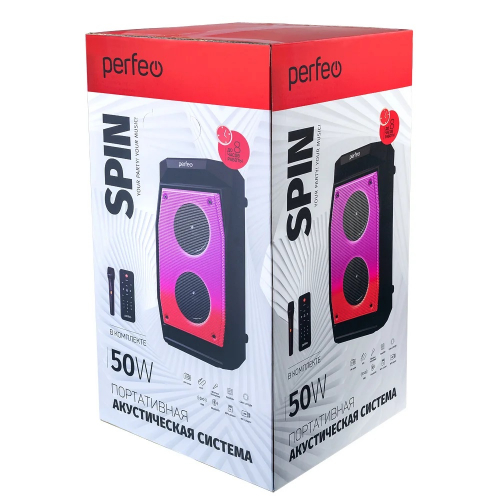Колонка Perfeо SPIN Bluetooth 5.0, 1 беспров микр, microSD, 50Вт, 4000mAh, FM (PF_D0021)
