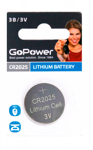 Батарейка GoPower CR2025 BL1 (1/50/2000)
