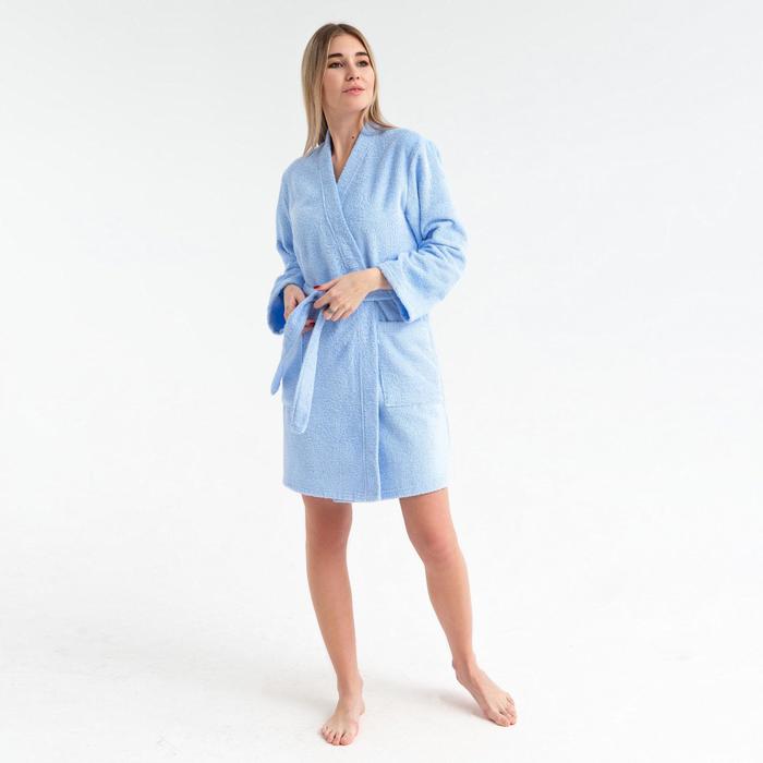 Халат махровый Экономь и Я женский, размер 46-48 цвет нежно-голубой, 100% хлопок, 320 г/м²