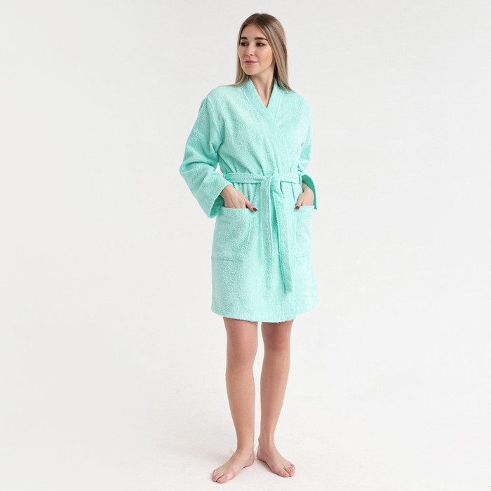 Халат махровый Экономь и Я женский, размер 46-48 цвет нежно-бирюзовый, 100% хлопок, 320 г/м²
