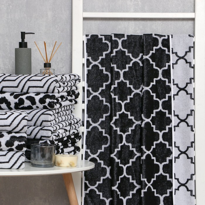 Полотенце махровое Этель Ornament, 70×130 см, 100% хлопок, 420 г/м², чёрно-белое