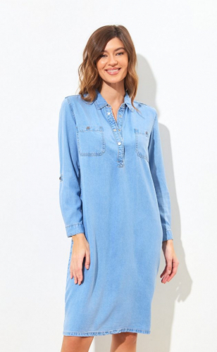Платье джинсовое с длинным рукавом P312-0310 голубое