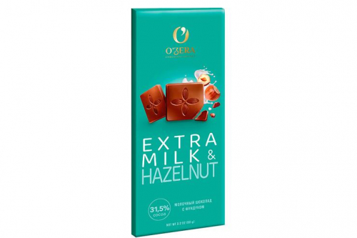 «O'Zera», шоколад молочный Extra milk & Hazelnut, 90 г