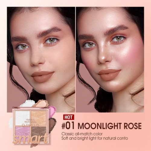 O.TWO.O Пудра-хайлайтер для макияжа, 4 цвета арт. SC045  Moonlight Rose #01 7.5 g.